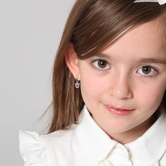 Women Silver Small Mouse Dangle Hoop Earrings Sterling Cubic Zirconia Charm - Picture 2 of 5